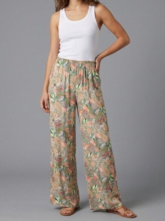 Sophie Atelier Pants - Sophie Atelier S Paisley Floral boho Wide-Leg Drawstring Pants Womens Lively